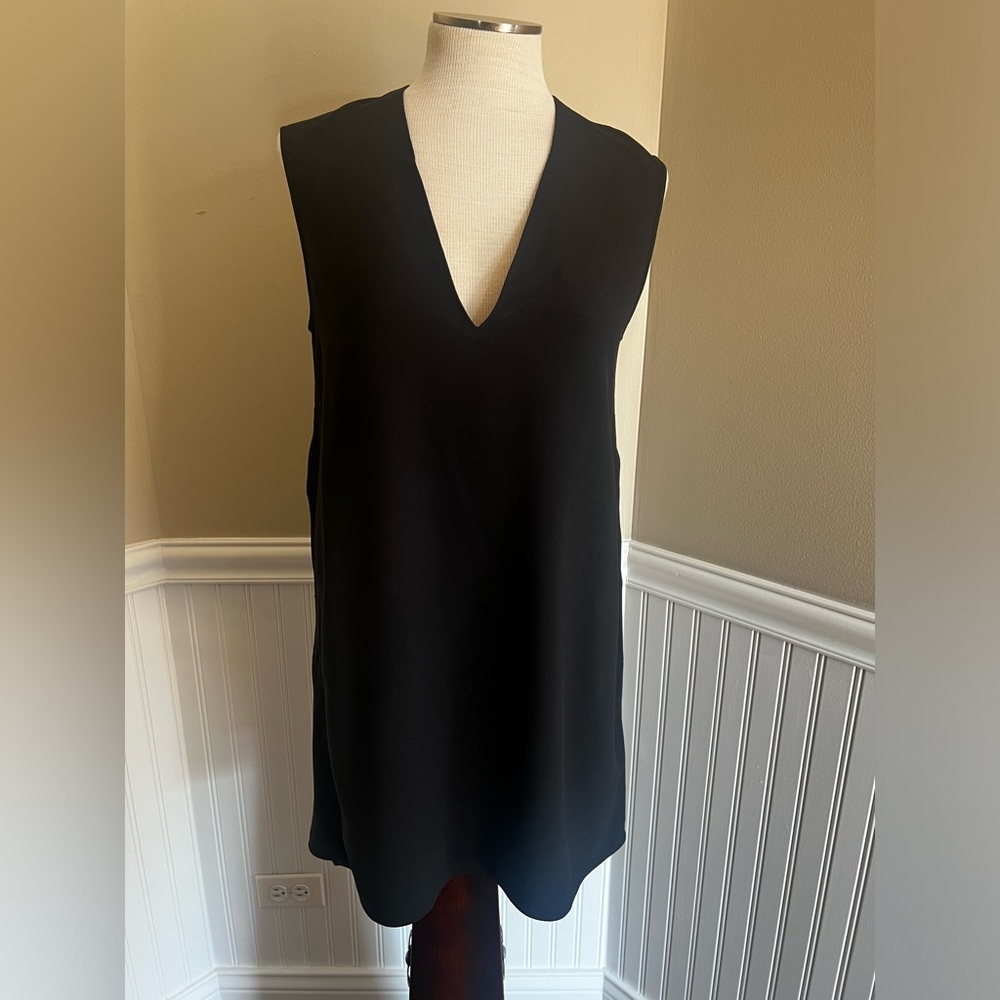HELMUT LANG black deep v-neck mini dress with pockets size small - Picture 4 of 10